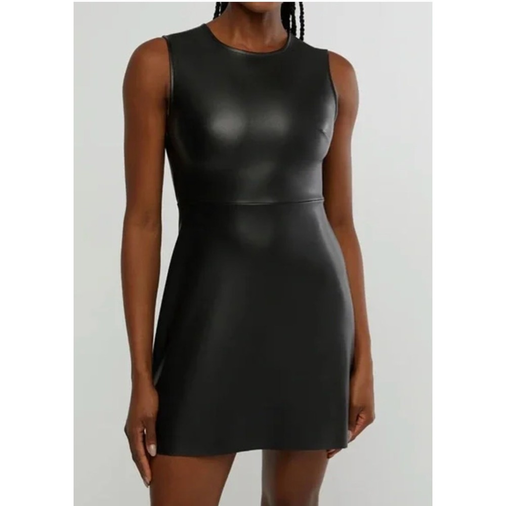 WeWoreWhat  Dress Womens Large Black Muscle Tank Mini Vegan Leather‎ Sleeveless